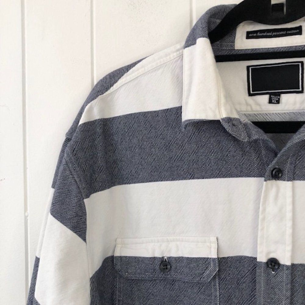 Blank Label Preppy Nautical Button Up Striped Shirt with Front Pockets - Picture 3 of 12